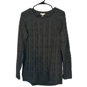 Caslon Dark Gray Long Sleeve Cable Knit Pullover Sweater Women Sz M